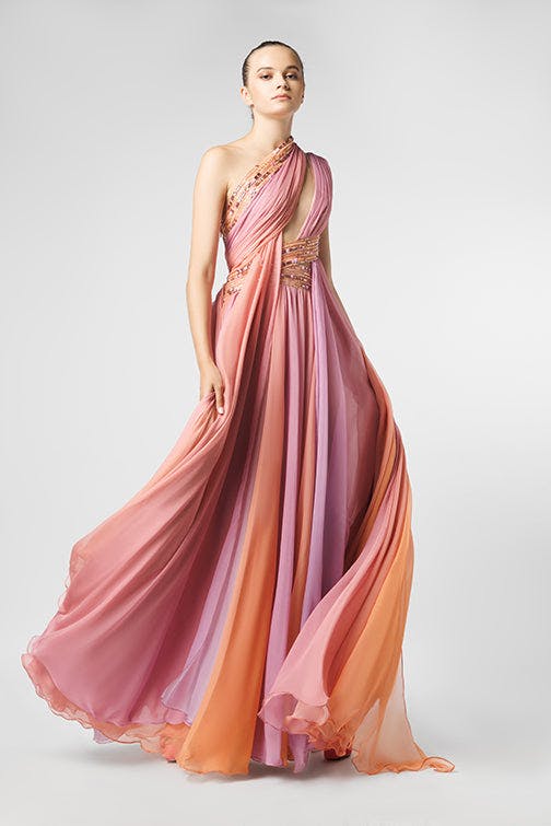 Look 26 - elegant pink ruffles on a maxi dress - JFC