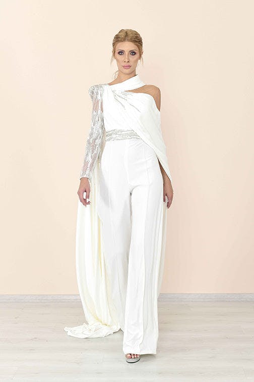 Look 14 - Elegant White Jumpsuit - Jean Fares Couture