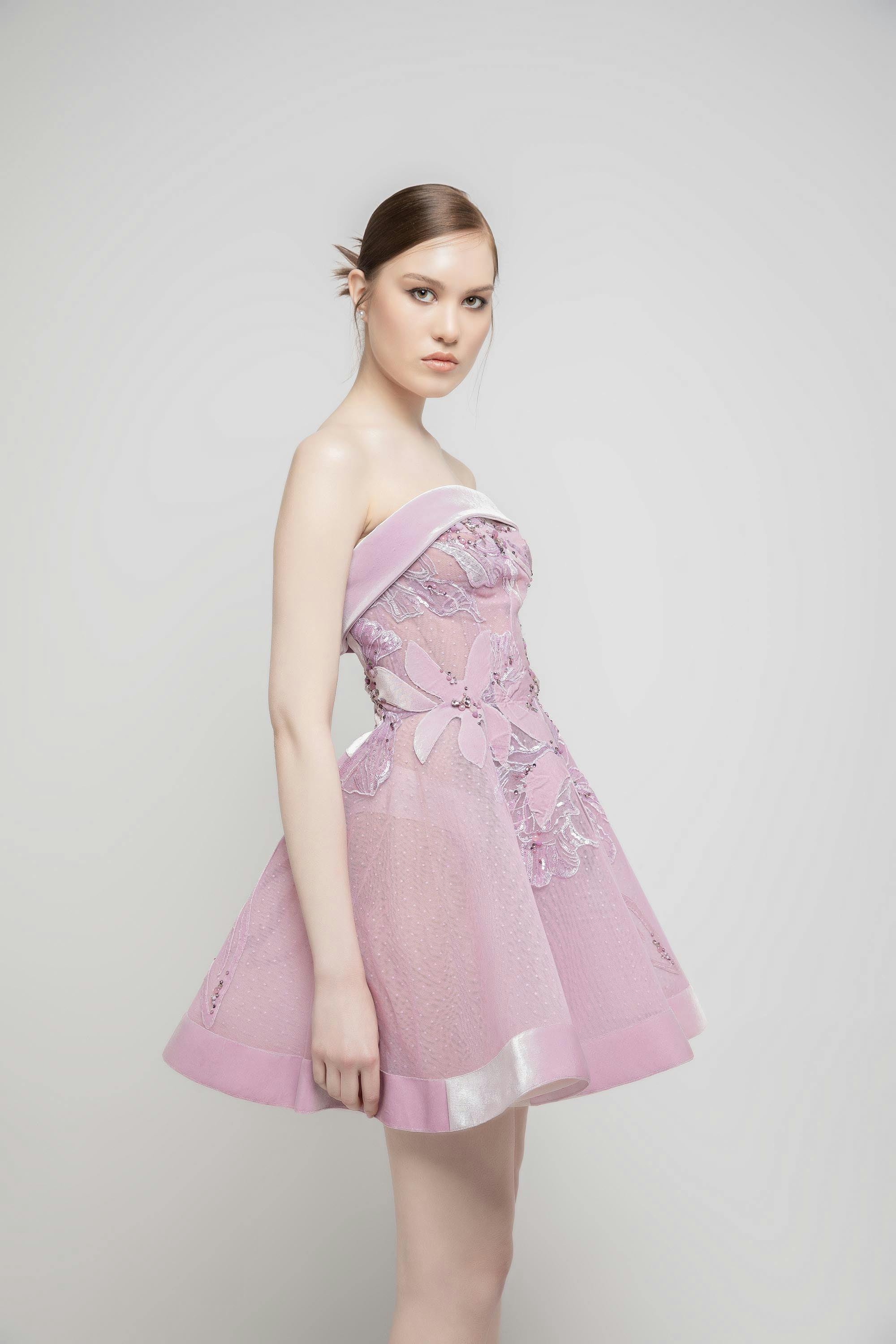 Look 23 B - Jean fares couture - JFC- baby pink fairytale short mouseline dress