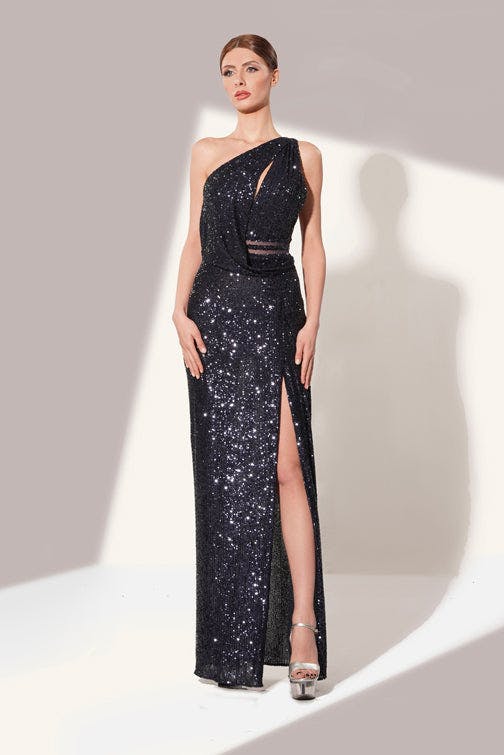 Look 36 - sparkly long dress with side split - jfc - jean fares couture